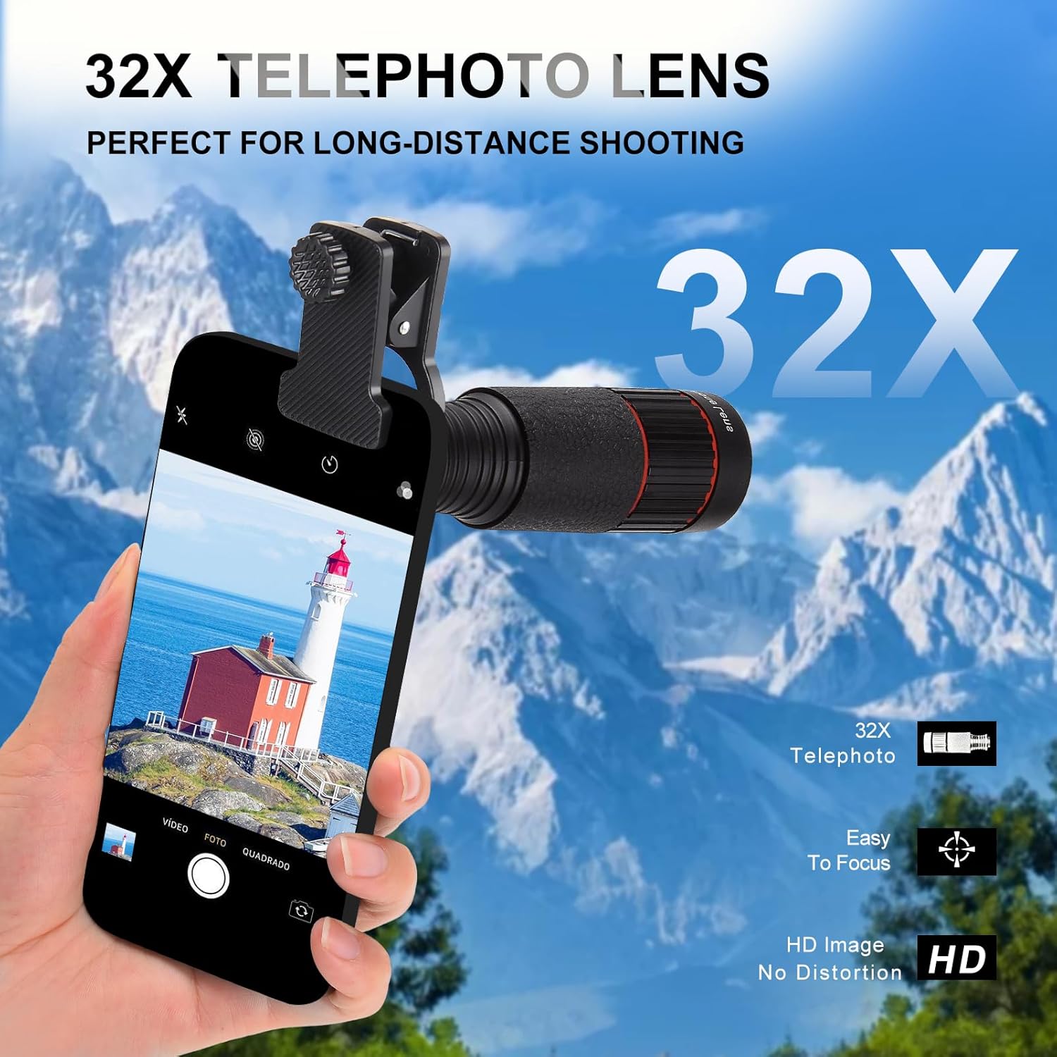 32X Long Focus Telephoto Phone Lens for iPhone and Android, Zoom Cellphone Camera Lens with Phone Clip for Picture Video Taking - Image 5
