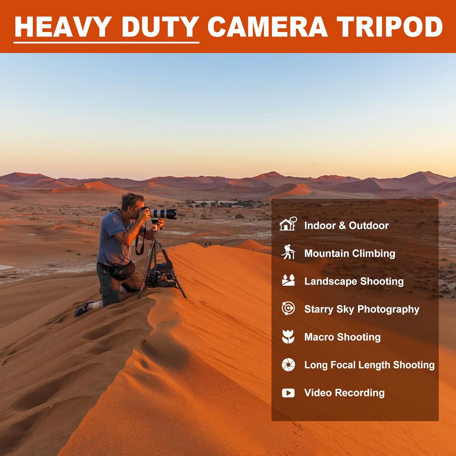 80/85 inches Heavy Duty Tripod for Camera and Phone, 85" Camera Monopod Tripods, DSLR Binoculars Spotting Scope Camcorders Video Tripod Stand, 360 Degree Ball Head, 35 lbs Loads - Image 3