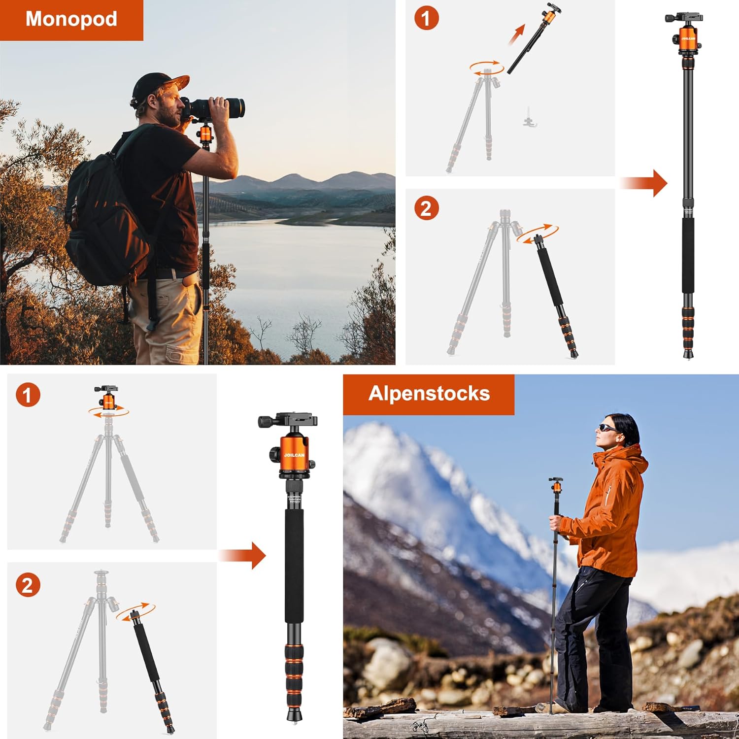 80/85 inches Heavy Duty Tripod for Camera and Phone, 85" Camera Monopod Tripods, DSLR Binoculars Spotting Scope Camcorders Video Tripod Stand, 360 Degree Ball Head, 35 lbs Loads - Image 7