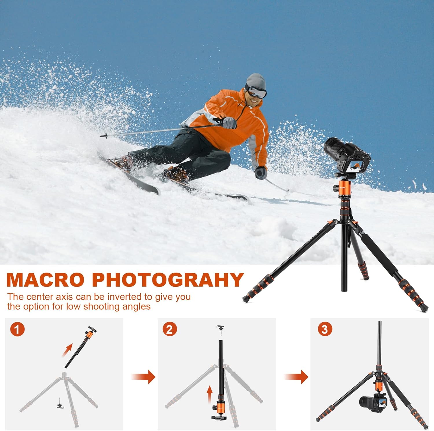 80/85 inches Heavy Duty Tripod for Camera and Phone, 85" Camera Monopod Tripods, DSLR Binoculars Spotting Scope Camcorders Video Tripod Stand, 360 Degree Ball Head, 35 lbs Loads - Image 8
