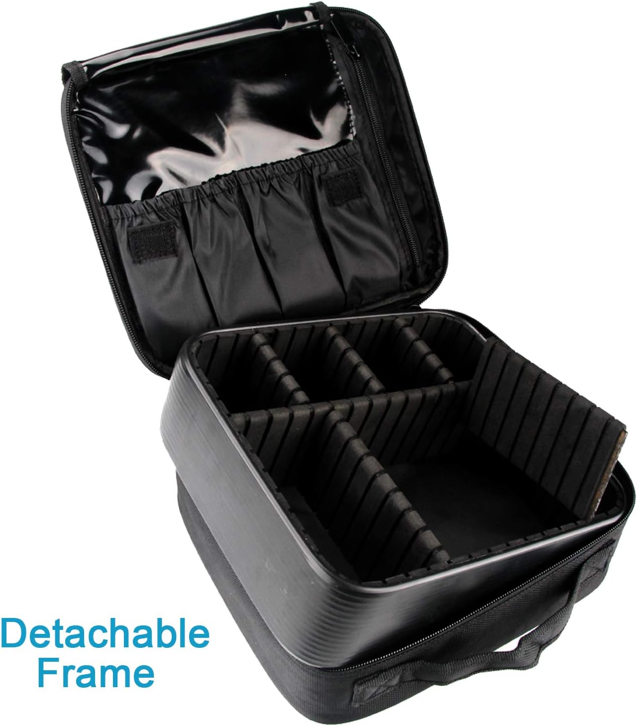 Relavel Travel Makeup Train Case Makeup Cosmetic Case Organizer Portable Artist Storage Bag with Adjustable Dividers for Cosmetics Makeup Brushes Toiletry Jewelry Digital Accessories Black - Image 8