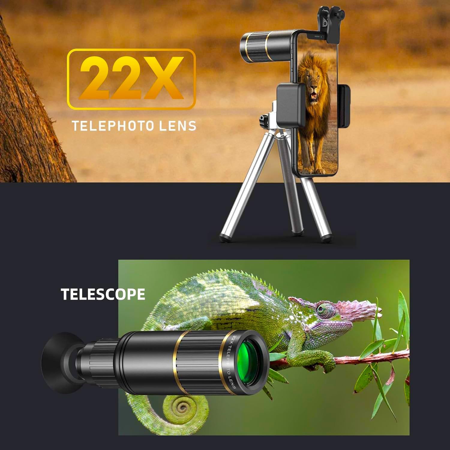 Updated COSULAN 4-in-1 Phone Camera Lens Kit, Come with 22X Telephoto Lens, 205° Fisheye Lens, 4K 0.67X Wide Angle Lens, 25X Macro Lens, Clip, and Phone Mini Tripod for iPhone and Android Phone Series - Image 3