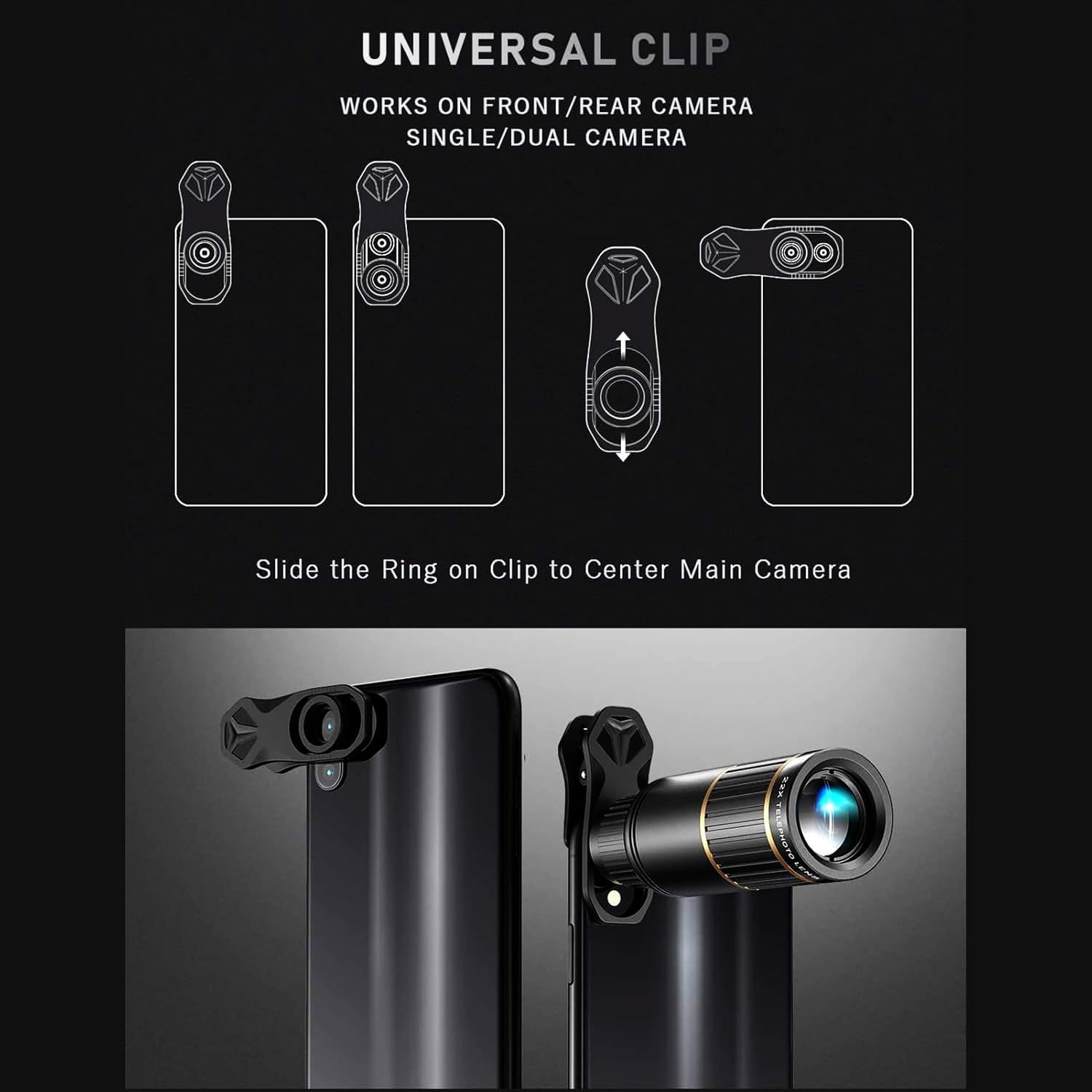 Updated COSULAN 4-in-1 Phone Camera Lens Kit, Come with 22X Telephoto Lens, 205° Fisheye Lens, 4K 0.67X Wide Angle Lens, 25X Macro Lens, Clip, and Phone Mini Tripod for iPhone and Android Phone Series - Image 5